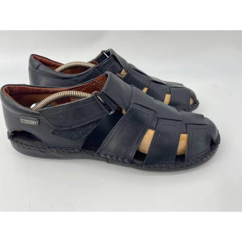 Pikolinos Fisherman Sandals Mens EU 45 US 11.5 Black Tarifa Casual Leather Spain